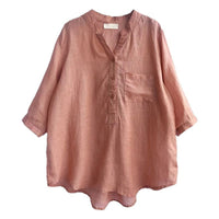 New Cotton-linen Plus-size Loose-fit Stand-collar Shirt Relaxed And Slimming