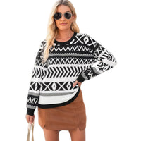 Intellectual Style Unique Long Sleeve Round Neck Knitted Sweater