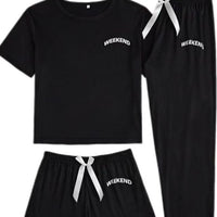 Homewear Pajamas For Women Lettered Black Three-piece Suit