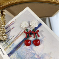 Sweet And Cute Cherry Earrings Pearlescent Rose