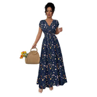 Womens Stylish Figure-hugging Printed Short-sleeve Dress
