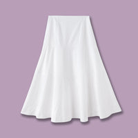 Women's White High Waisted Spliced Cotton Mid Length Skirt