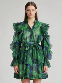 V-neck Ruffled Tie-waist Dress