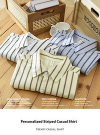 Square Collar Striped Casual Shirt Trendy Loose-fitting Versatile Blouse Pure Cotton Coat