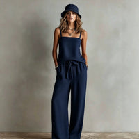 Suspender Wide-Leg Pants Set Womens Casual Two-Piece Set