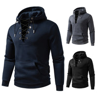 Men's Zipper Design Casual Hooded Drawstring Sweatshirt