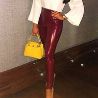 Mirror leather pants casual pants