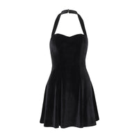 Elegant Velvet Solid-Color Halter Dress