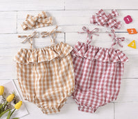 Baby Clothes Girl Sling Pink And Yellow Plaid Jumpsuit