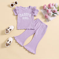 Girls' Curling Puff Sleeve Short Sleeve Printing Long Pajama Set Multicolor