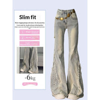 Plus-size American High-street Raw-edge Patchwork Bootcut Jeans