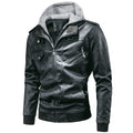 Men's detachable hooded pu leather jacket