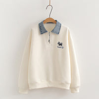Denim Collar Stitching Polo Collar False Two-piece Sweaters