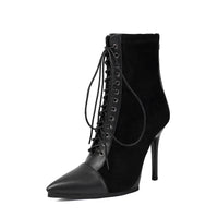 New Drawstring Patchwork European And American Women's Boots Short Pointed Knight Boots