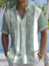 Pocket Short-sleeved Shirt Fashionable Casual Button Cardigan 3D Digital Printing Beach Vacation Men's Shirt