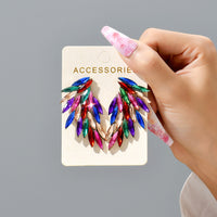 Multicolor Paved Rhinestone Angel Wing Stud Earrings Women Boho Statement Vacation Party Daily Wear Accessories