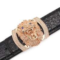 Lion Men's Smooth Buckle Belt Cowhide Men's Leather Belt
