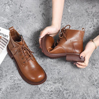 Real Soft Leather Platform Martin Boots Women's Autumn And Winter New Non-slip Western Style Slip-on Casual