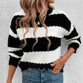 Round Neck Long Sleeve Black And White Color Matching Knitted Sweater