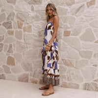 Strap Tropical Print Vacation-Style Womens Long Dress