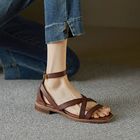 Womens Flat Shoes With A Cross-strap Design And A Single Strap Buckle