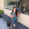 Women's Top Gradient Rainbow Striped Long-sleeve Cardigan Sweater