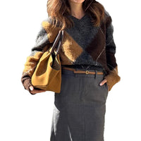 Fashionable Colorblock Long-Sleeve Knitted Sweater For Women