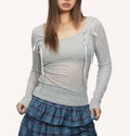 American Retro Diagonal Collar Long Sleeve