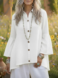 Women's Loose Solid-color Cotton-Linen Flare-sleeve Shirt