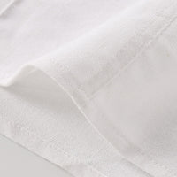 White V-neck Roll-up Sleeve Linen Blend Shirt