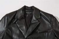 Double Breasted Suit Collar PU Leather Coat