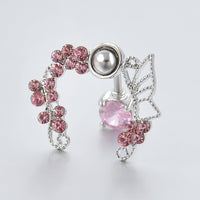 Pink butterfly zircon belly button ring