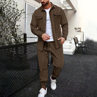 Double Pocket Printed Men's Casual Long Sleeve Shirt Trousers