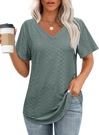 Hollow-out Airy Casual V-Neck Short Sleeve