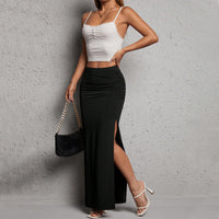 European And American Minimalist Commuting Skirt Summer Elegant Versatile Slimming Slit Wrap Long Skirt