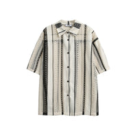 Japanese-style Retro Striped Hollow Contrast Color Mesh Loose Short Sleeve Shirt