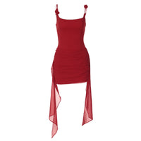 Strap-and-flower Wrap Dress With A Figure-hugging Fit And Flowing Ribbons