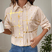 Women's Long-sleeved Lapel Geometric Pattern Bronzing Shirt