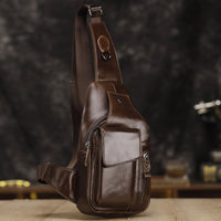 Genuine Leather Mens Multifunctional Vintage Crossbody Bag