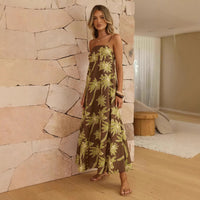 Womens Summer HighWaisted Maxi Holiday Dress With Coconut Tree Print
