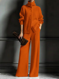 Stylish Womens Casual Knit Turtleneck Wide-Leg Set