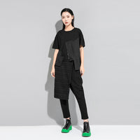Street Stitching Half Sleeve Irregular Solid Color Short Sleeve T-shirt