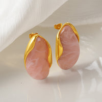 Retro Irregular Amber Powder-white-blue Gradient Gold-edge Earrings With Gold Trim - Non-fading, 18K Gold Plated, Unique Ear Jewelry For The Fashion-forward.