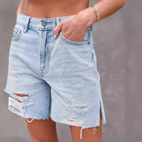 Summer Street Hipster Water Washed Hole Denim Shorts