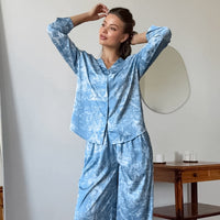 Womens Light-Luxury Printed Long-Sleeve Pajama Set With Pants