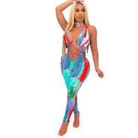 Ice Silk Cool Banding Feature Print Ladies Fashion Jumpsuit
