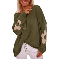 Graceful Floral Jacquard-knit Loose-fitting Crew-neck Pullover