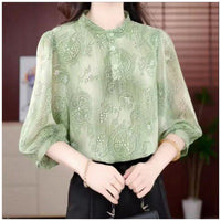 Women's Floral Summer Shirt, Loose-Fit Fashionable Crew-Neck Top
