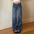 Women's Low Waist Washed Wear-white Blue Jeans All-matching Straight
