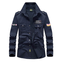 Solid Color Loose Long Sleeves Pocket Shirt